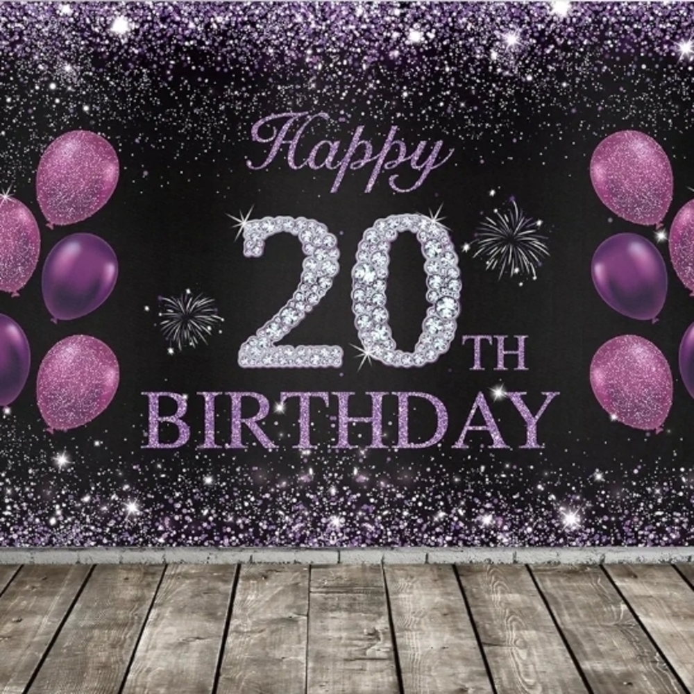 PURPLE and Black 20TH Birthday. Backdrop. WOMENS.